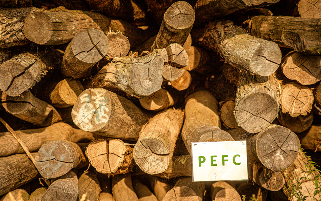Lagerung von PEFC-zertifiziertem Robinienholz